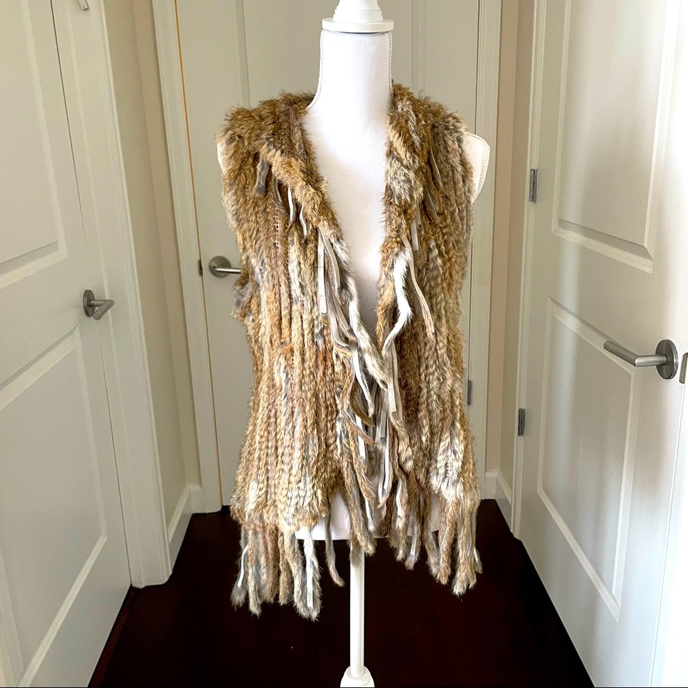 Metric Knits - Genuine Rabbit Fur Vest w/ Fringe